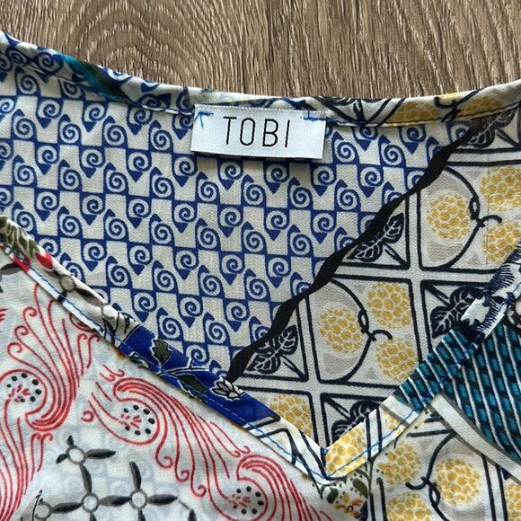 TOBI Patchwork 3/4 Sleeve Peplum Blouse Size Small - Picture 2 of 4